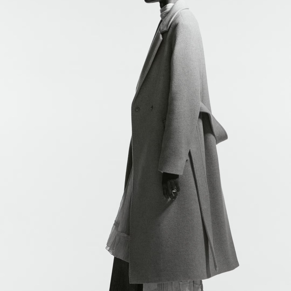 H&M Wool-Blend Tie Belt Coat Gray, Size XXS